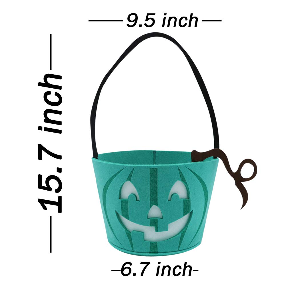 Six Senses Media Light Up Teal Pumpkin Halloween Felt Trick or Treat Bucket, with Blue LED lights, Halloween Party Favors, Halloween Snacks, Goodie Bags for Kids, Novlety Gifts
