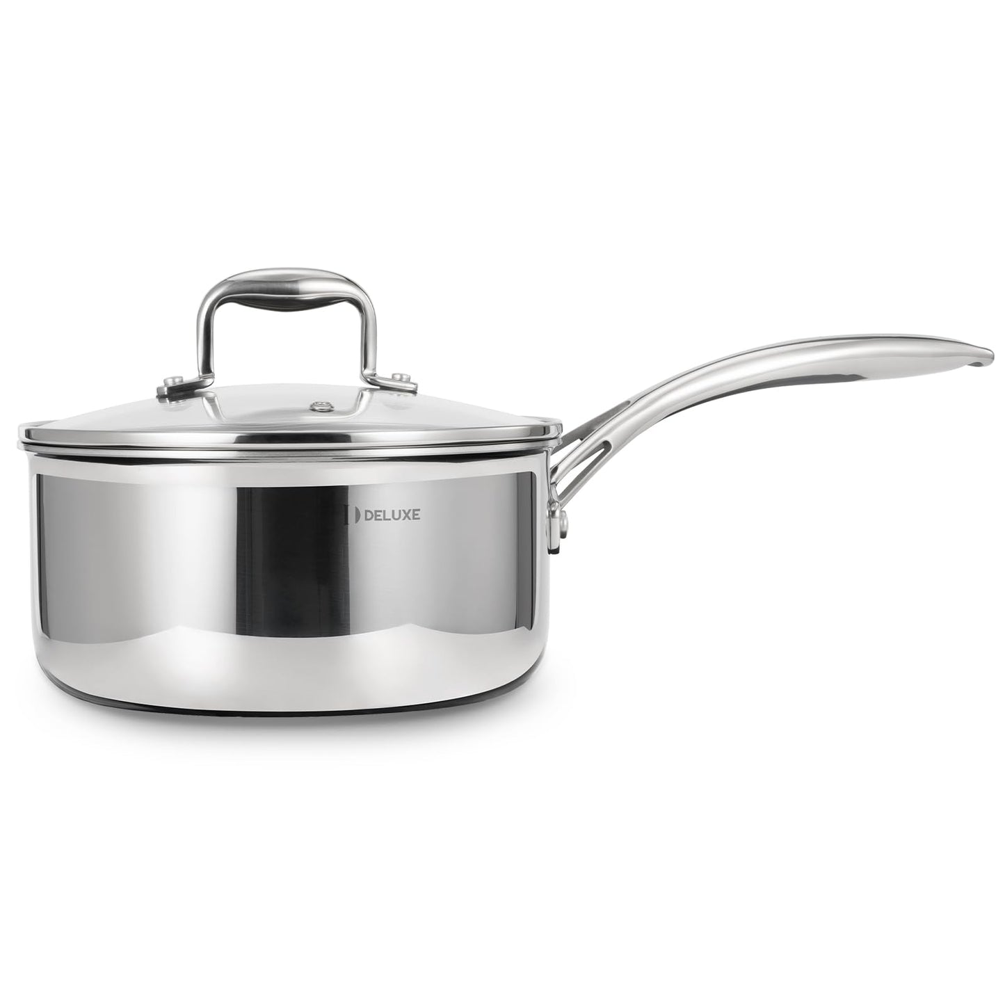 DELUXE Hybrid Ceramic Nonstick 3-Quart Saucepan with Tempered Glass Lid, Stainless Steel Pot with Stay-Cool Handle, Dishwasher Oven Safe, Induction Ready, PFOA Free Compatible with All Cooktops