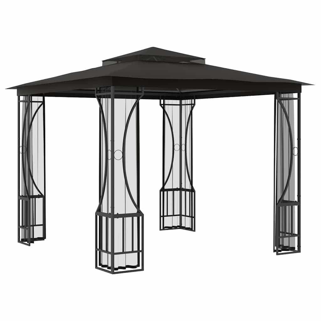 Anthracite Gazebo with Mosquito Nets, 9.8'x9.8' Outdoor Canopy Tent, UV Proof Polyester Fabric, Steel Frame, for Patio, Backyard, Deck Outdoor Structures