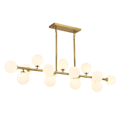 APLampara Mid Century Modern Chandelier 55in Linear Chandeliers 16-Light Brass Gold Pendant Lighting Fixture for Dining Room, Kitchen Island