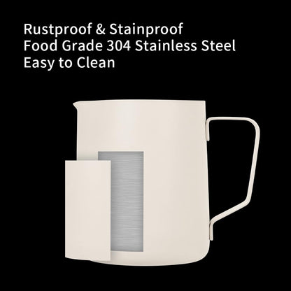 watchget Milk Frothing Pitcher 20oz/600ml - Stainless Steel Espresso Steaming Pitcher for Cappuccino & Latte Art, Creamy White