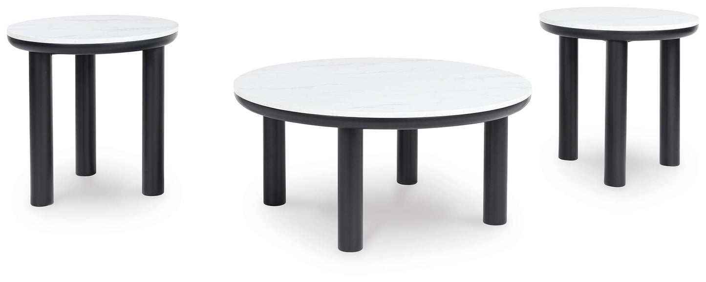 Signature Design by Ashley Xandrum Casual Faux Marble Occasional Table Set, Set of 3, Black & White
