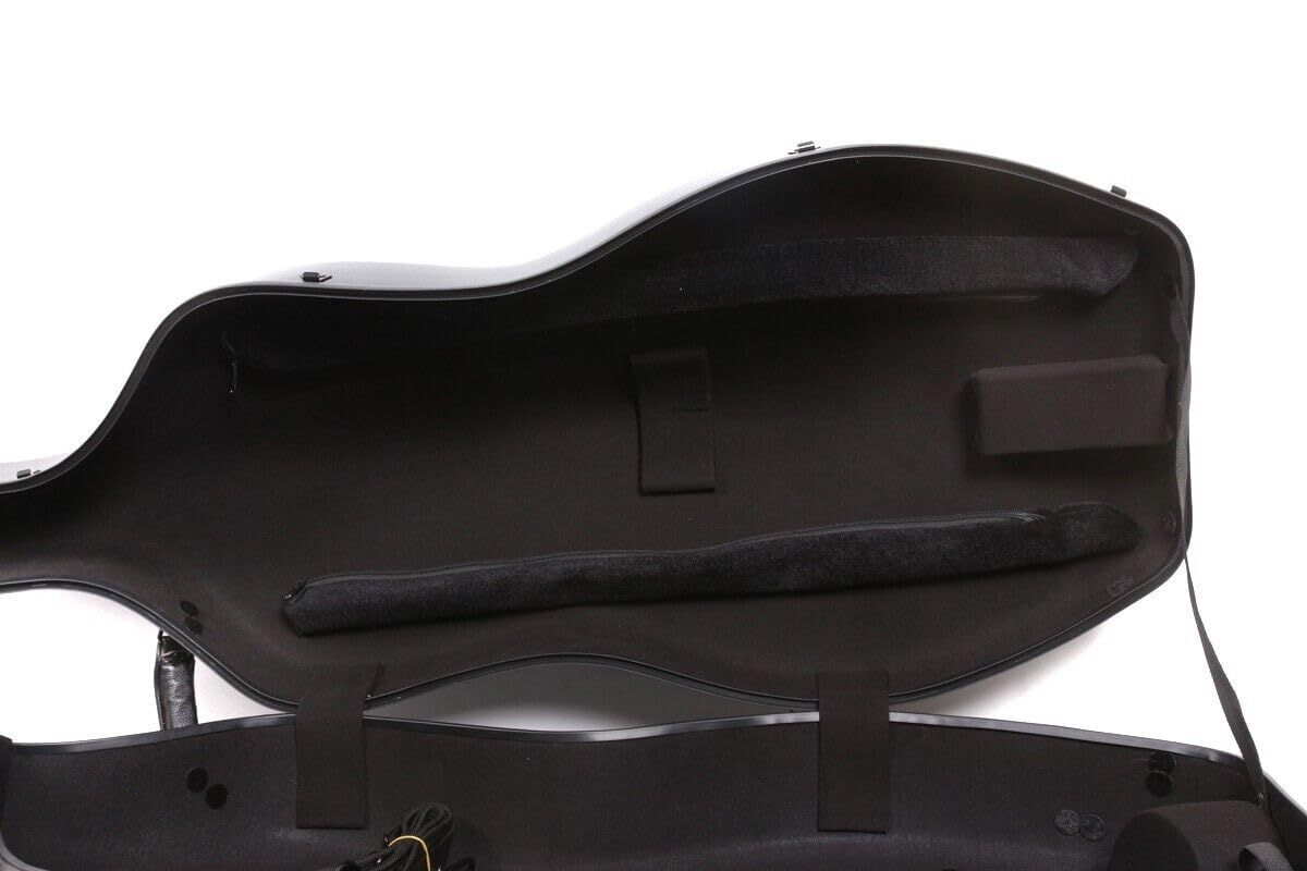 Hard Cello Case 4/4 Full Size Mixed Carbon Fiber Strong & Ultralight Cello Box with 2 Bow Holders & 2 Strong Handle & 2 Back Straps & Wheels Cello Bag (Black Braided Carbon Fiber)