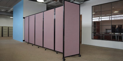 Wall-Mounted Folding Room Divider 360 | Adjustable Widths | Locking Wheels | Room Separator | Up to 19'6" Wide x 6' Tall Charcoal Gray Fabric Panels