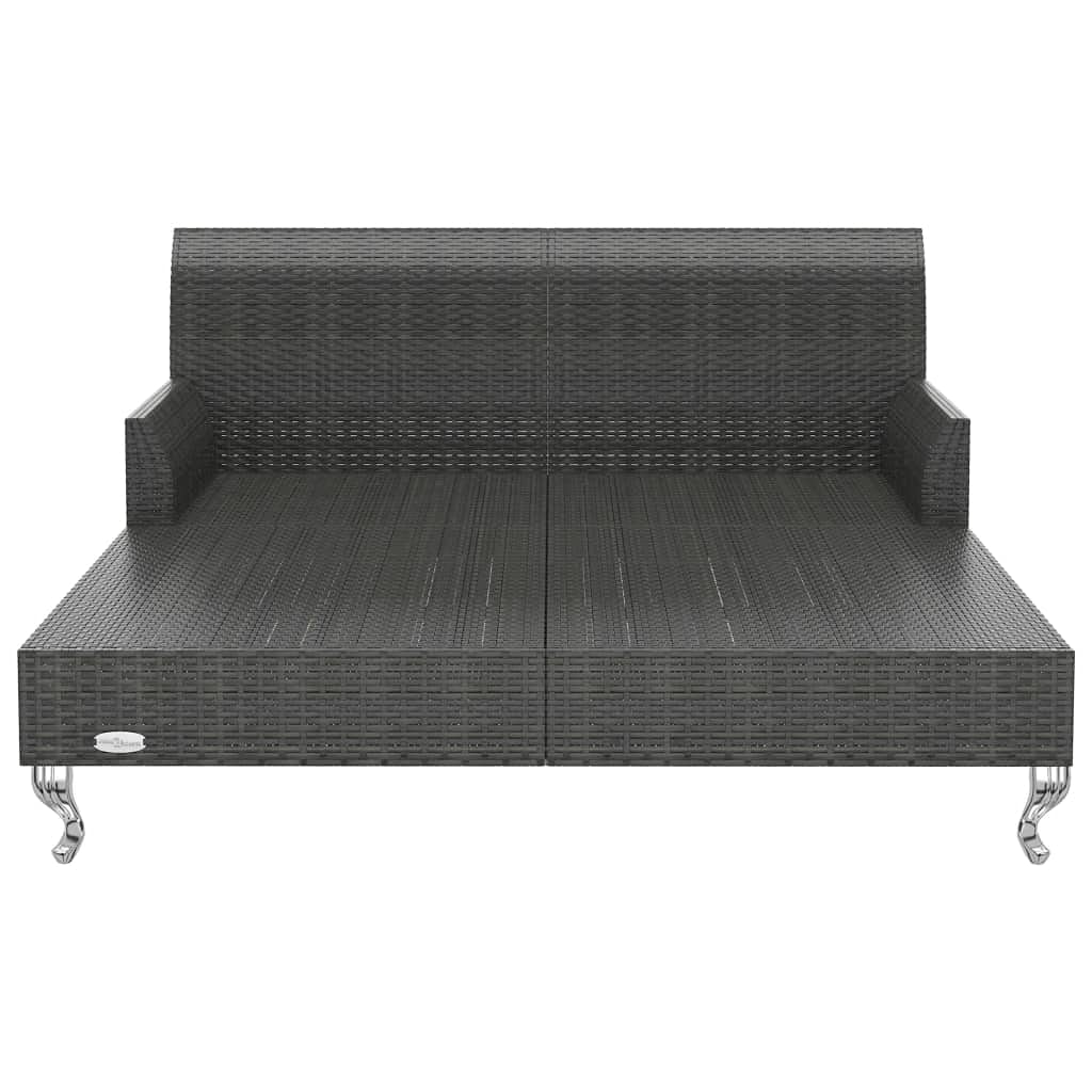 JHQHSM Black Rattan 2-Person Garden Sun Bed with Cream White Cushions, Outdoor Sun Lounger for Patio