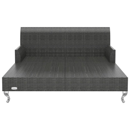 JHQHSM Black Rattan 2-Person Garden Sun Bed with Cream White Cushions, Outdoor Sun Lounger for Patio