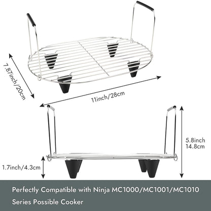 BYKITCHEN Roast and Steamer Rack Compatible with Ninja Foodi Possible Cooker Pro 8.5 Quart MC1000, MC1001, MC1010 Slow Cooker Crock, Ninja Possible Cooker Pro Accessories with Silicone Feet & Handles
