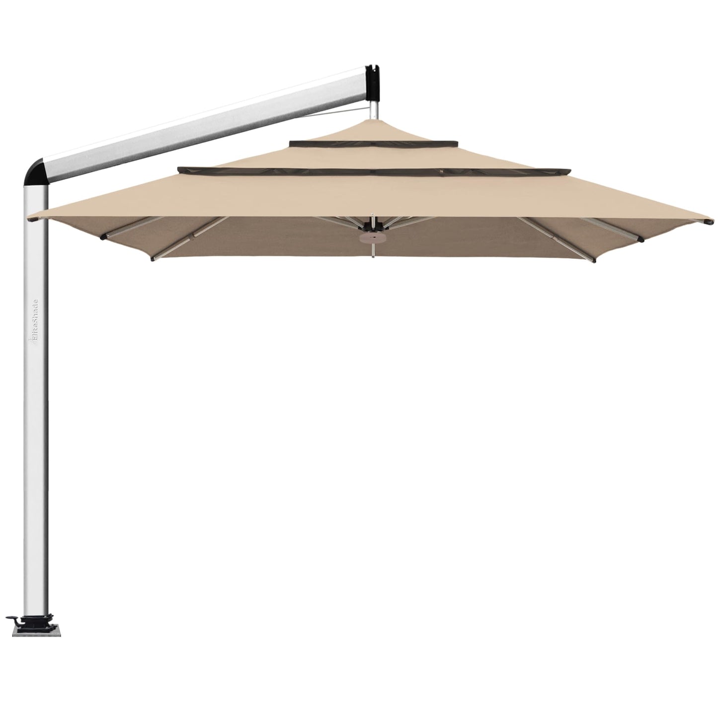 EliteShade USA Atlas 3-Tier 10x10FT Full Aluminum Cantilever Patio Umbrella for Outdoor restaurant Garden Courtyard Deck Pool and Marketing with Light,Heather Beige