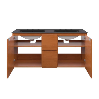 Modway EEI-5815-CHE-BLK Scenic 48" Double Wall-Mount Bathroom Vanity, Cherry Black
