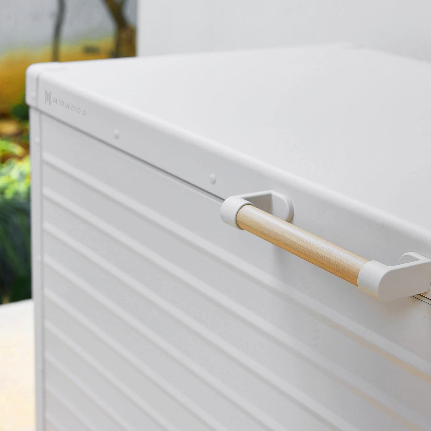 MIRADOR 175 Gallon Outdoor Storage Box with Wheels & Soft-Close Lid, Waterproof Metal Deck Box for Patio Cushions, Garden Tools & Pool Accessories, Latte
