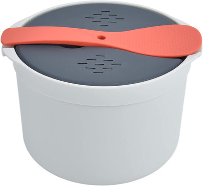 Microwave Rice Cooker 2L | Sturdy Food Grade PP Material Microwave Cookware Set with Lid and Spoon for Rice Pasta