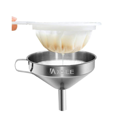 IAXSEE 5-Inch Stainless Steel Funnel with Fine Mesh Strainer, 200 Mesh Cooking Oil Filter