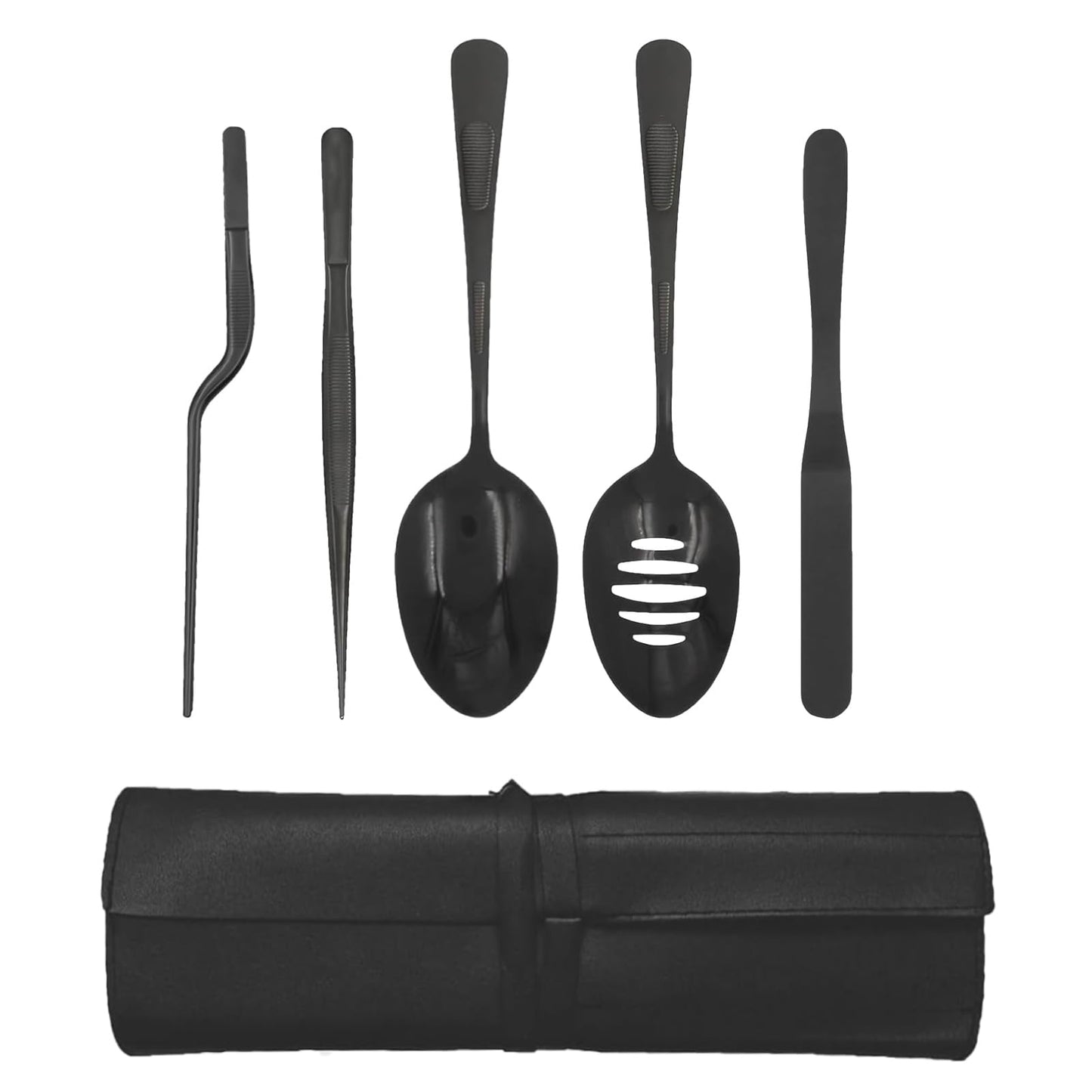 Professional Chef Tools | Plating Tools Culinary Set | Piece Culinary Tool Set | Premium Stainless Steel Chef's Plating Tool Set | Kitchen Tweezers & Fish tongs & Spatula & Slotted Spoon (Black) (5)