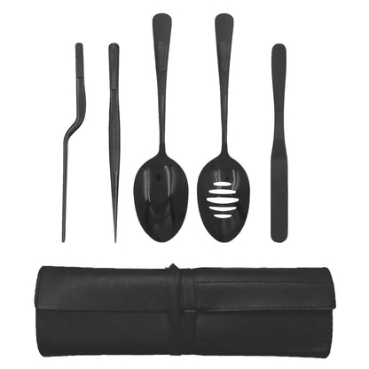 Professional Chef Tools | Plating Tools Culinary Set | Piece Culinary Tool Set | Premium Stainless Steel Chef's Plating Tool Set | Kitchen Tweezers & Fish tongs & Spatula & Slotted Spoon (Black) (5)