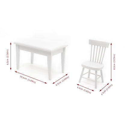 Minamzee 1/12 Dollhouse Table Chair Set, 17pcs Wooden Miniature Kitchen Furniture Set with Breakfast Accessories for Dining Room