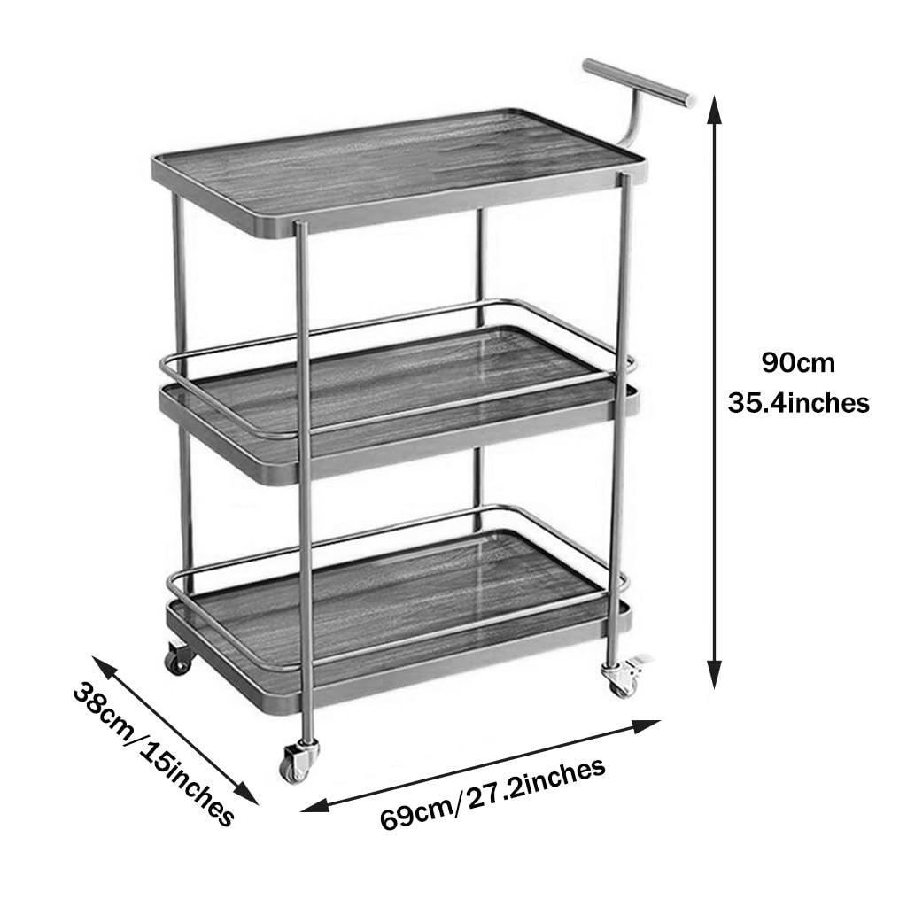 FGQuelleBM Modern 3-Tier Serving Cart, Hotel Liquor Cart with Brake Wheels & Handles, Perfect for Gourmet Food, Wine & Coffee Service(Gold White)