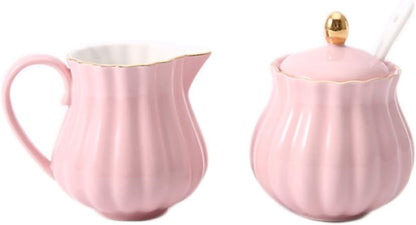 CHOOLD Elegant Flower Design Ceramic Sugar and Creamer Set, 7.5oz, with Lid Spoon, Coffee Serving Set, Wedding Gift