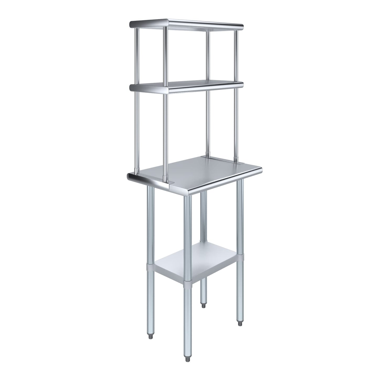 Amgood Stainless Steel Work Table Double Tier Overshelf | (18" x 24" Work Table + 12" Overshelf)