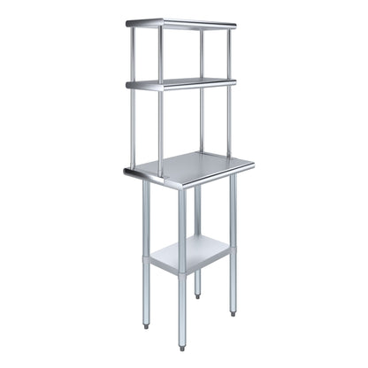 Amgood Stainless Steel Work Table Double Tier Overshelf | (18" x 24" Work Table + 12" Overshelf)