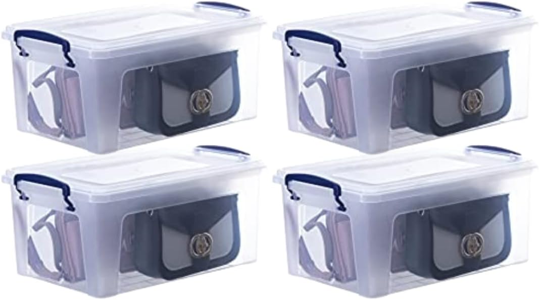 Superio Storage Bins with Lids, Clear Plastic Containers for Organizing, Stackable Totes, 4 Pack, 9.5 Qt