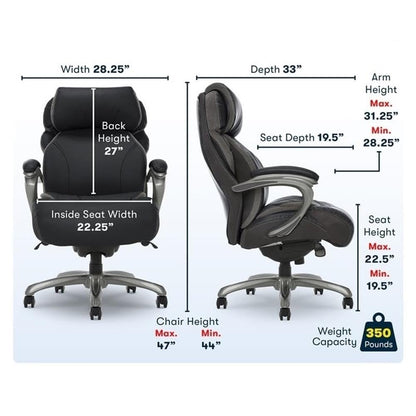 BOWERY HILL Faux Leather Modern Swivel Executive Office Desk Chair, Height Adjustable Upholstered Rolling Chair for Meeting Room, Comfortable Computer Chair for Home Office and Study Room, Black