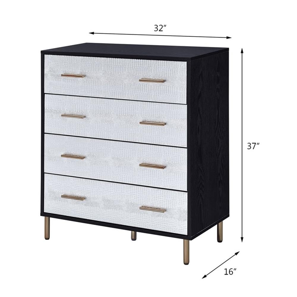Acme Furniture 4 Drawers Wooden Chest, Black, Silver and Gold