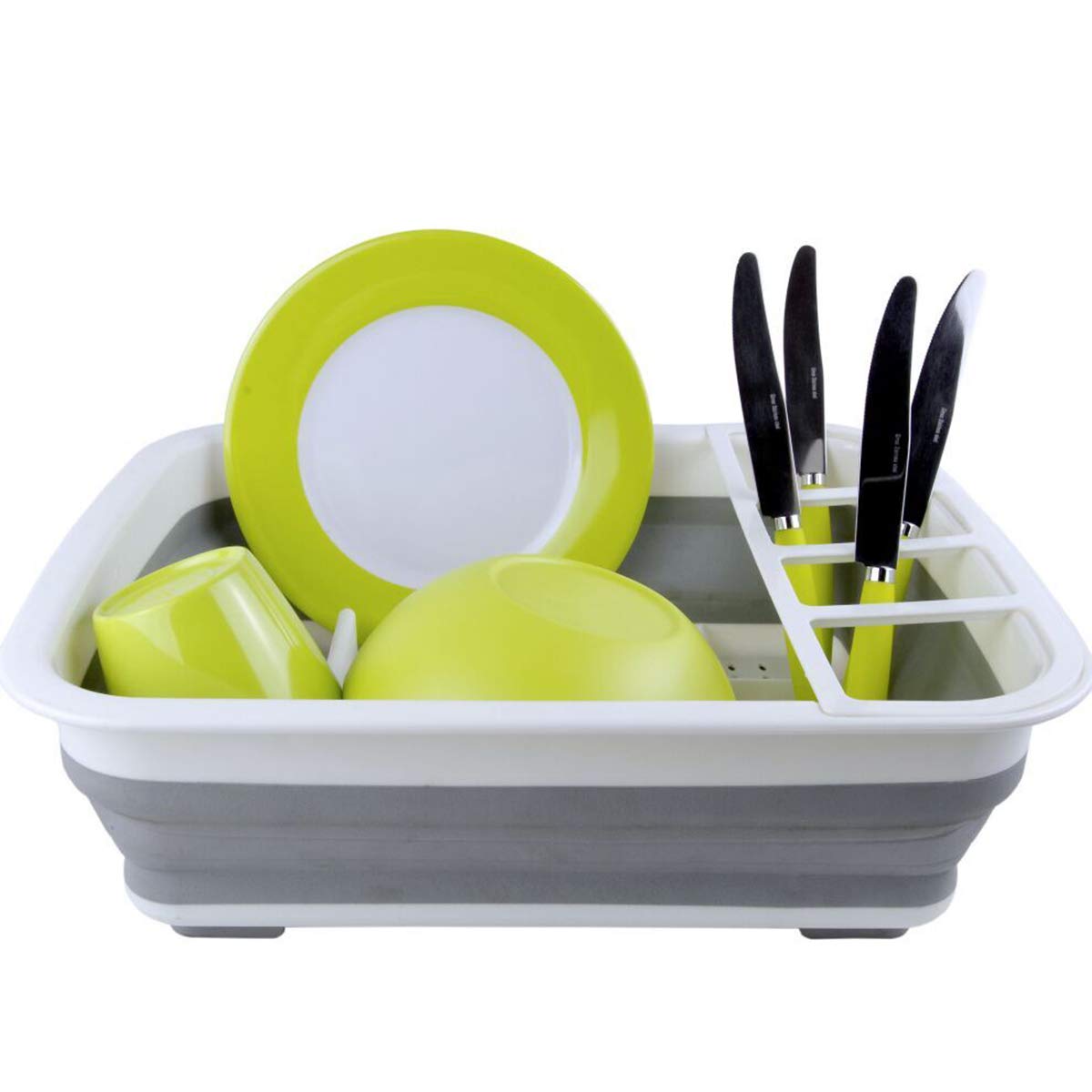 Ahyuan Collapsible Dish Drying Rack Portable Dinnerware Drainer Organizer for Kitchen RV Campers Travel Trailers Space Saving Kitchen Storage Rack Tray (with Drainboard)