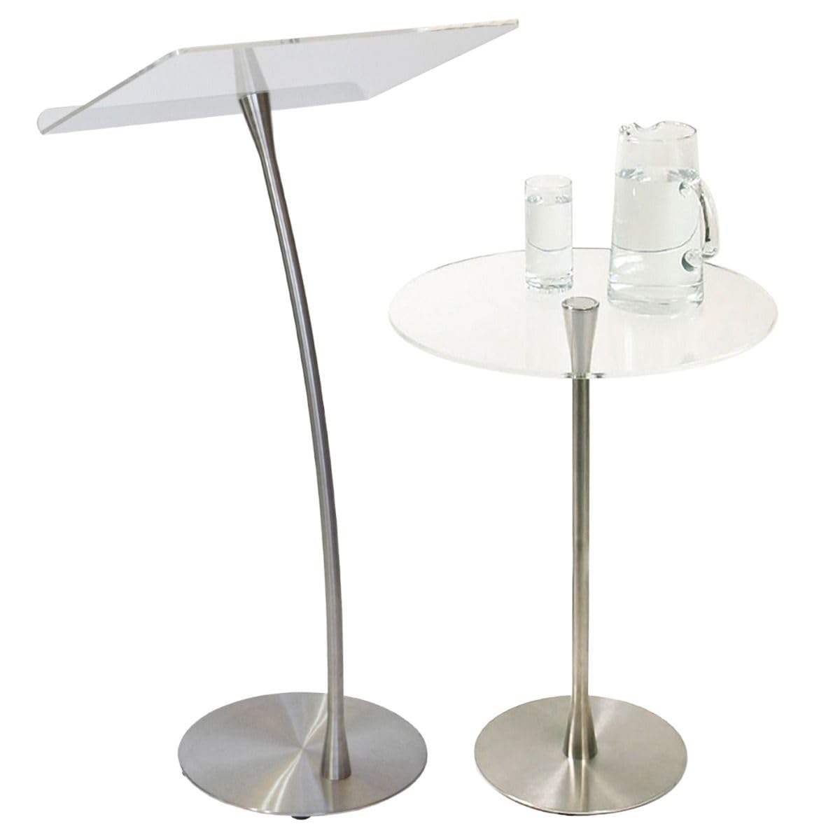 Arc 1 Stainless Steel and Acrylic Podium, Pulpit or Lectern with Side Table - Kingdom by Procson