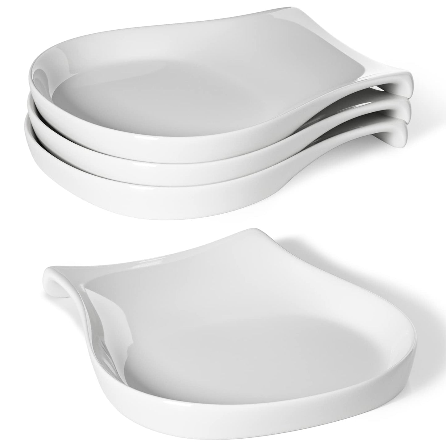 HOMBENE Porcelain Spoon Rest for Kitchen Counter Ceramic Small, 4.5 Inches Ladle Rest, Spoon Holder for Stove Top, Spatula Accessories for Countertop, Set of 4, White