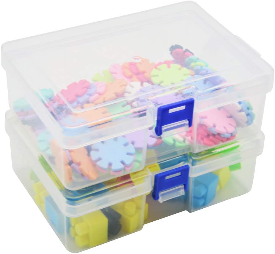 CHILDHOOD 2 Pack Clear Plastic Clip Box, Small Crayon Box Containers with Lids, 6.5 x 4.5 Inches