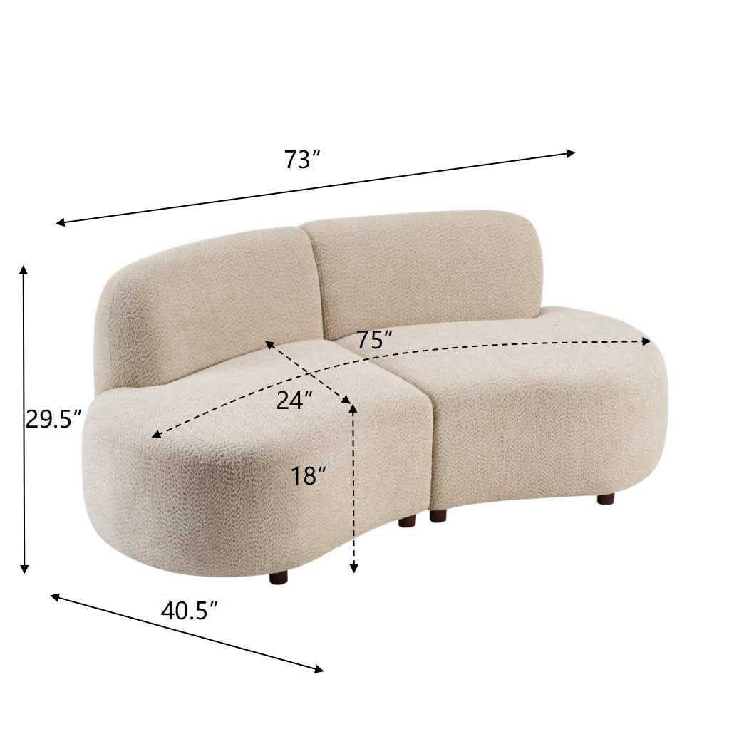 Merax 73" Curved Cloud Loveseat, Boucle Upholstered 2 Seater Sectional Sofa with Wooden Frame, Modern Curved Cloud Couch for Living Room, Cozy Leisure Couches, Easy Assembly, Beige