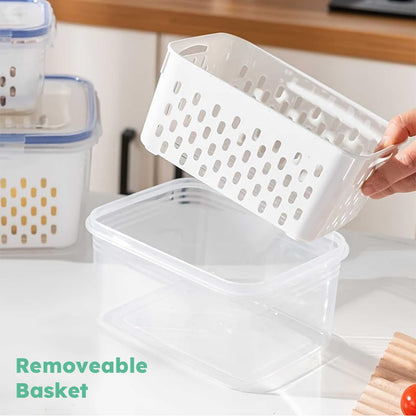 Trasylph 2 Pack Fruit Storage Containers for Fridge with Removable Colanders, Dishwasher & Microwave safe Produce Storage Containers with Lids Keep Fruits, Vegetables, Berry, Meat Fresh longer