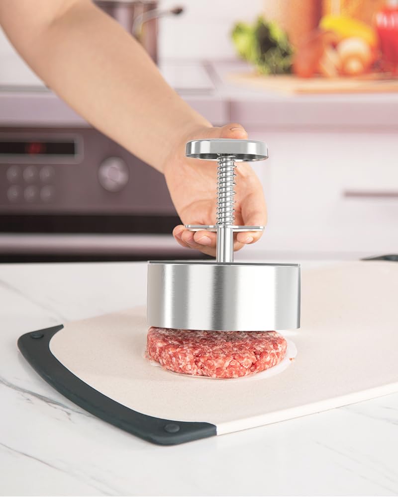 Brigii 304 Stainless Steel Burger Press - 4.5" Hamburger Patty Maker, Heavy Duty Stainless Steel Burger Press for Ground Beef, Burgers (Dishwasher Safe)