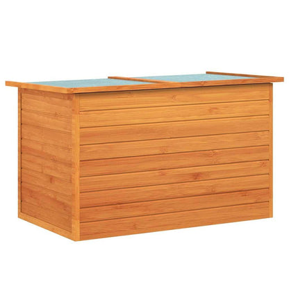 Drillkyn Brown Fir Wood Storage Box with Lid Roof Outdoor Chest for Backyard Patio Yard Storage 49.6 x 28.3 x 28.3 in Durable Outdoor Toy Bin Camping Storage Box