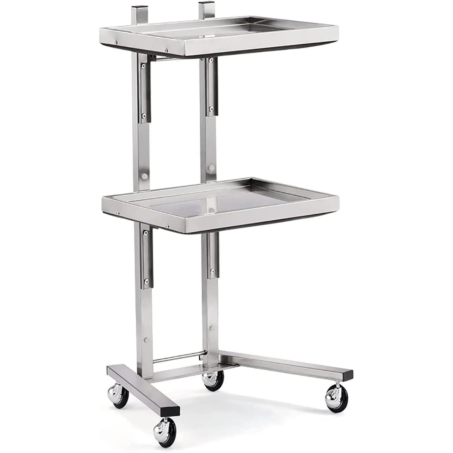 ZGFUSVFD 2-Tier Metal Rolling Cart, Stainless Steel Salon Storage Stand with Wheels Trolley Tray Storage Cart Kitchen Storage Trolley Utility for Bedroom Tattoo Shop, Silver