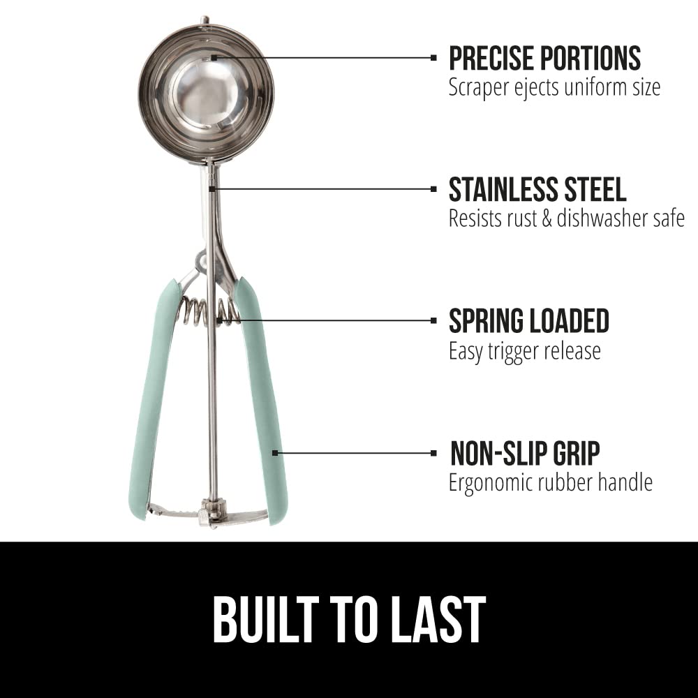 GORILLA GRIP BPA-Free 304 Stainless Steel Cookie Scoop, 1 TBSP Scooper #60, Soft Grip Handle, Easy Food Release, Create Even Portions, Multipurpose Kitchen Melon Baller, Meatball Spring Scoops, Mint