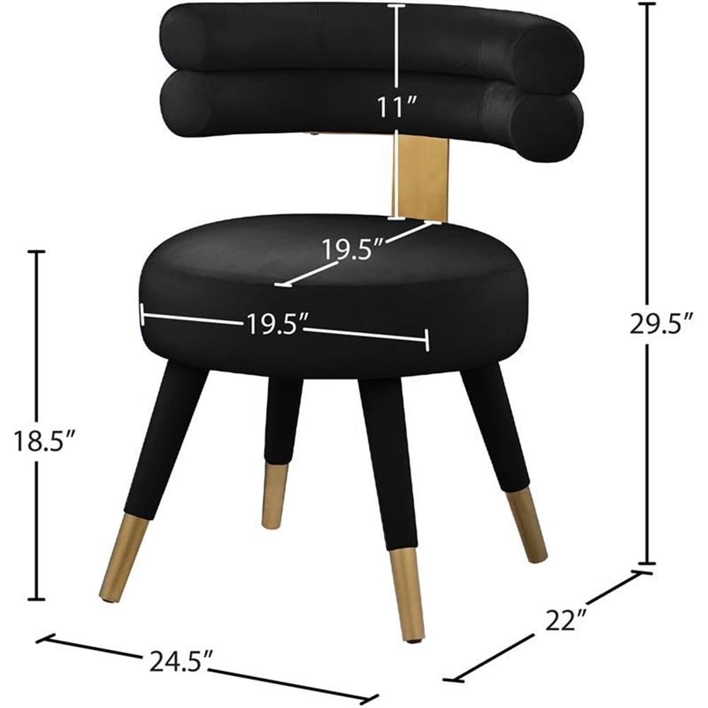 Meridian Furniture 747Black-C Fitzroy Collection Velvet Upholstered Dining Chair with Deep Channel Tufted Back, Set of 2, Black, 24.5" W x 22" D x 32.5" H