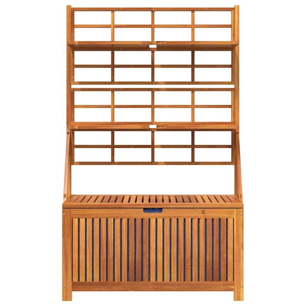 Xolmizyn Outdoor Storage Box with Trellis, Solid Acacia Wood Garden Tool Organizer, Weather-Resistant Large Deck Bin for Patio, Backyard, and Garden Organization, 39 x 39 x 63 in