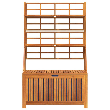 Xolmizyn Outdoor Storage Box with Trellis, Solid Acacia Wood Garden Tool Organizer, Weather-Resistant Large Deck Bin for Patio, Backyard, and Garden Organization, 39 x 39 x 63 in
