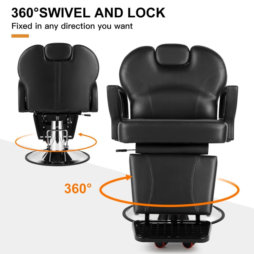 Artist hand Barber Chair for Salon, Reclining Barber Chair Heavy Duty Adjustable Height & Headrest, Barber Shop Chairs Wide Seat Comfort and Sturdy, Beauty Salon Chair for Hair Stylist for Home Black