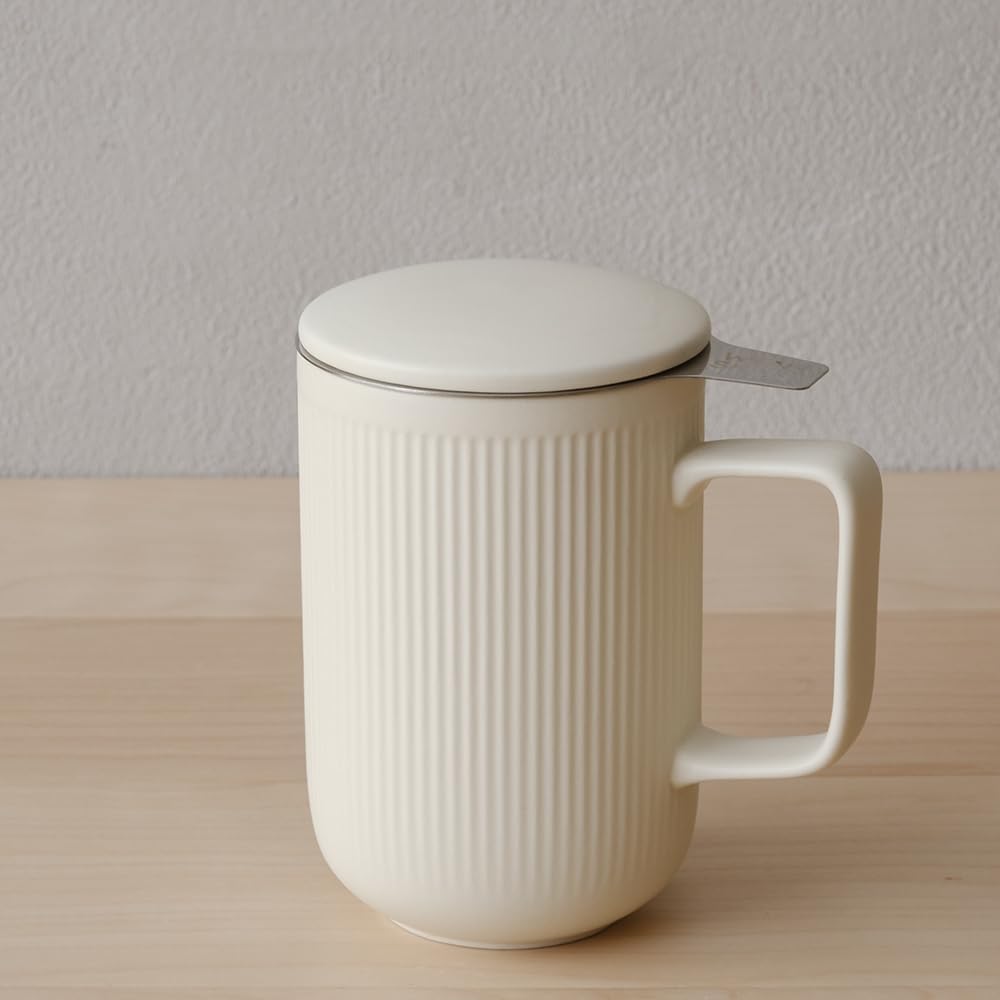 20oz, WENSHUO Ceramic Tea Infuser Cup with Stainless Steel Brewing Basket and Lid, Perfect for Steeping Floral Teas