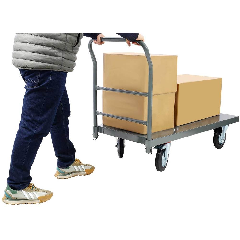 Steel Platform Truck 2000 lbs Capacity, 24x48 Flatbed Hand Truck Dolly Cart with 8" Wheels, Heavy-Duty Utility Cart for Warehouse, Loading Dock, Workshop, Storage,Dark Gray