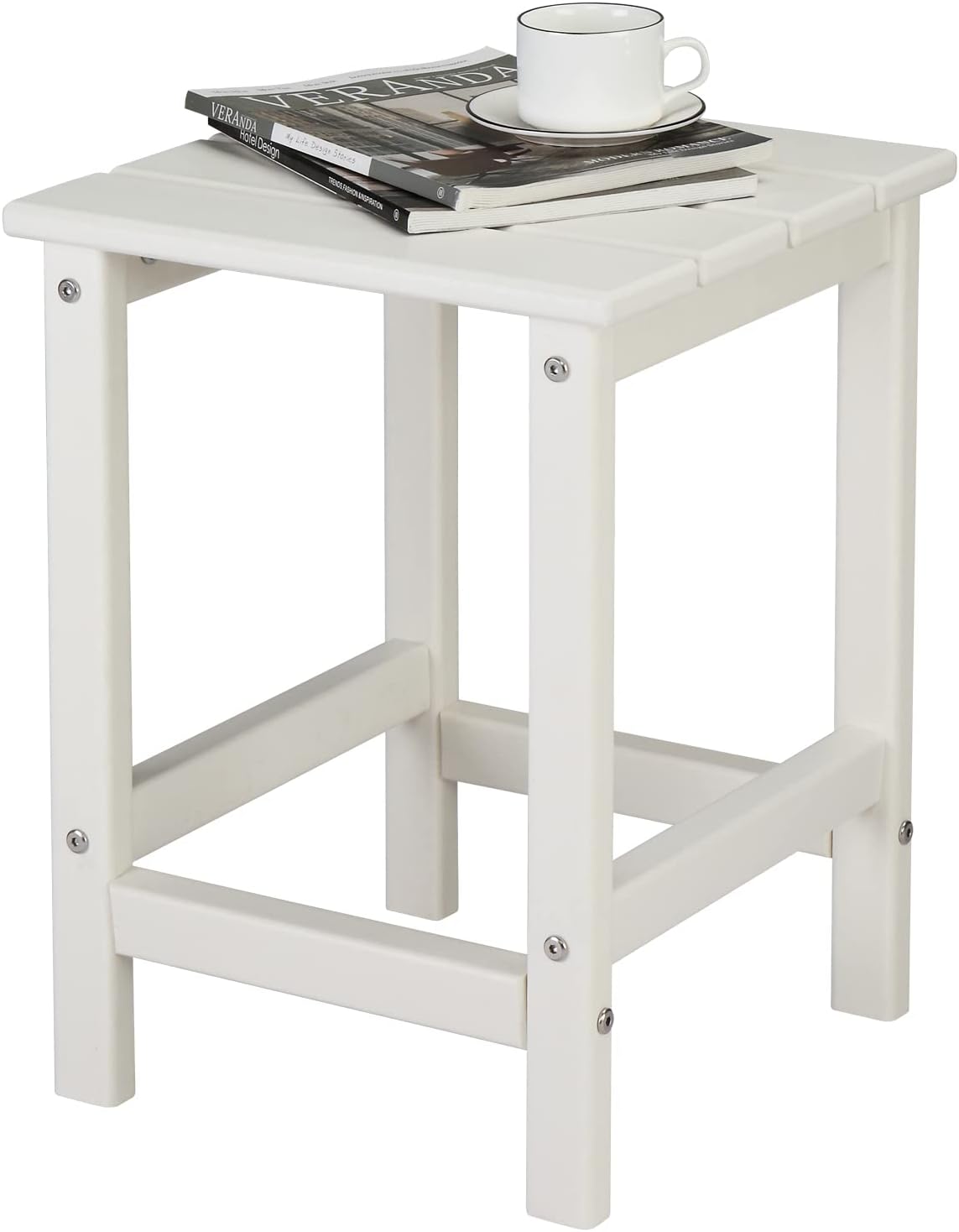Kcelarec 1-White) Patio Side Table, Pool Composite Patio Table,HDPE End Tables for Backyard,Pool, Indoor Companion