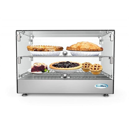 Pemberly Row Glass Countertop Display Warmer, 17 Cu. Ft., 22 in, Stainless Steel Frame, Silver Finish, Tempered Glass Panels, Self-Serve Double Doors, Adjustable Temperature Control 85-185°F for