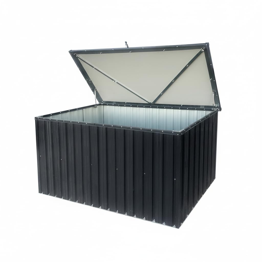215 Gallon Outdoor Storage Box, Metal Deck Box with Waterproof UV-Resistant and Hydraulic Rod Design for Poolside, Patio, Backyard (Medium)