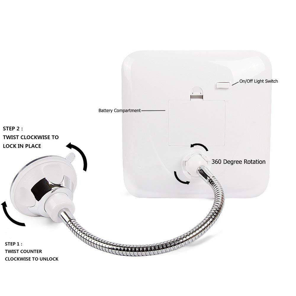 SunplusTrade Makeup Mirror with LED Lights and Magnification, Portable Cordless Design Suction Cup Mirror for Home and Travel with Flexible Gooseneck to Adjust to Any Position Easily