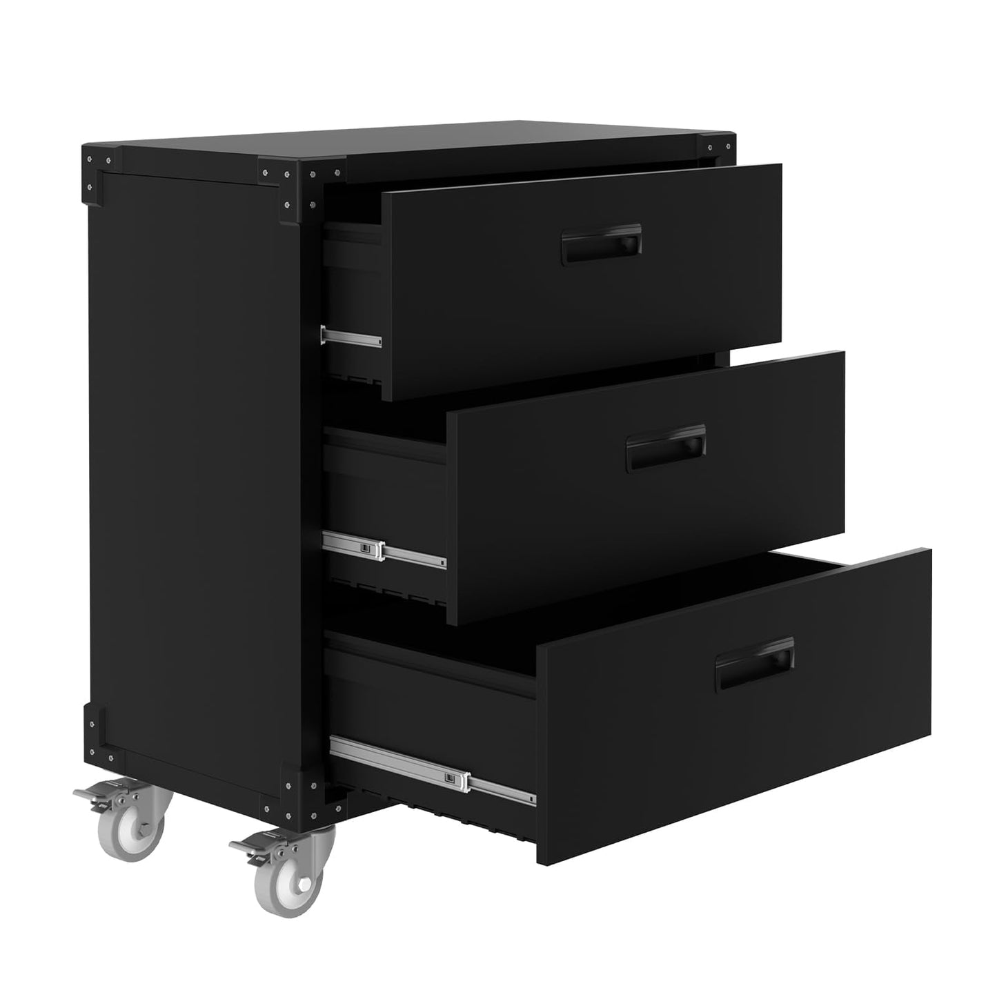 3-Drawer Heavy Duty Rolling Steel Tool Cabinet on Wheels - 35.4" Metal Mobile File Cabinet with Lock for Garage, Workshop, Warehouse, Home and Office - Easy Assembly Utility Black Filing Cabinet