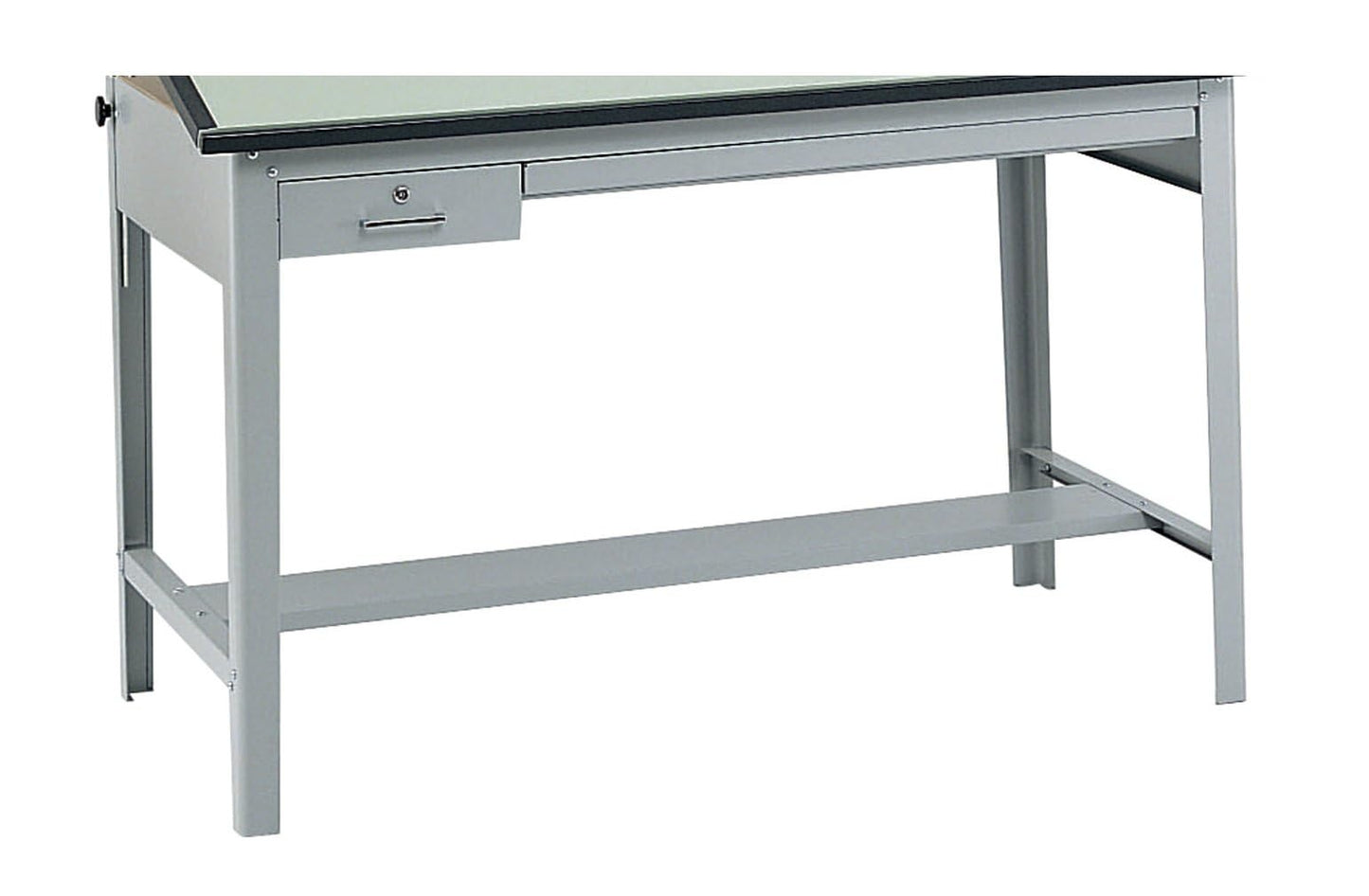 Pemberly Row Modern Drafting Table Base, Heavy-Gauge Steel Frame, Gray Finish, 35.5" H x 56.38" W x 30.5" D, Tilt Function Up to 50 Degrees, Locking Tool & Reference Drawers, Office Use