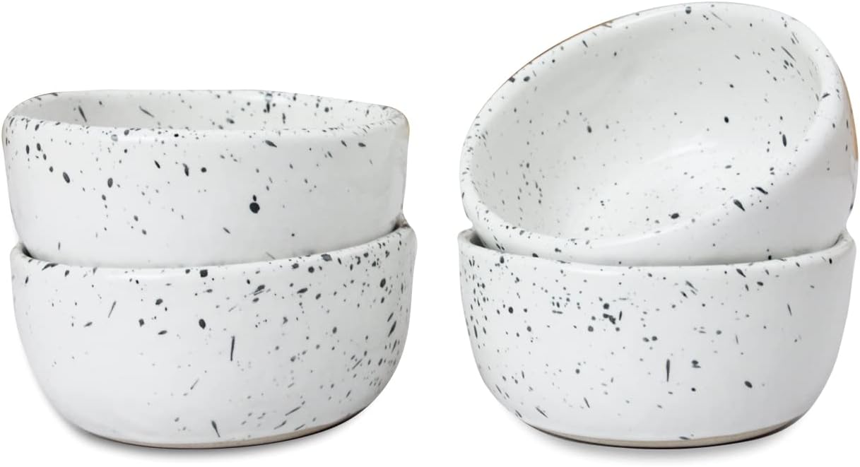 roro Exquisite Handmade Ceramic Stoneware Sauce Bowls, Set of 4, Speckled White, Microwave-Safe, Dishwasher-Safe