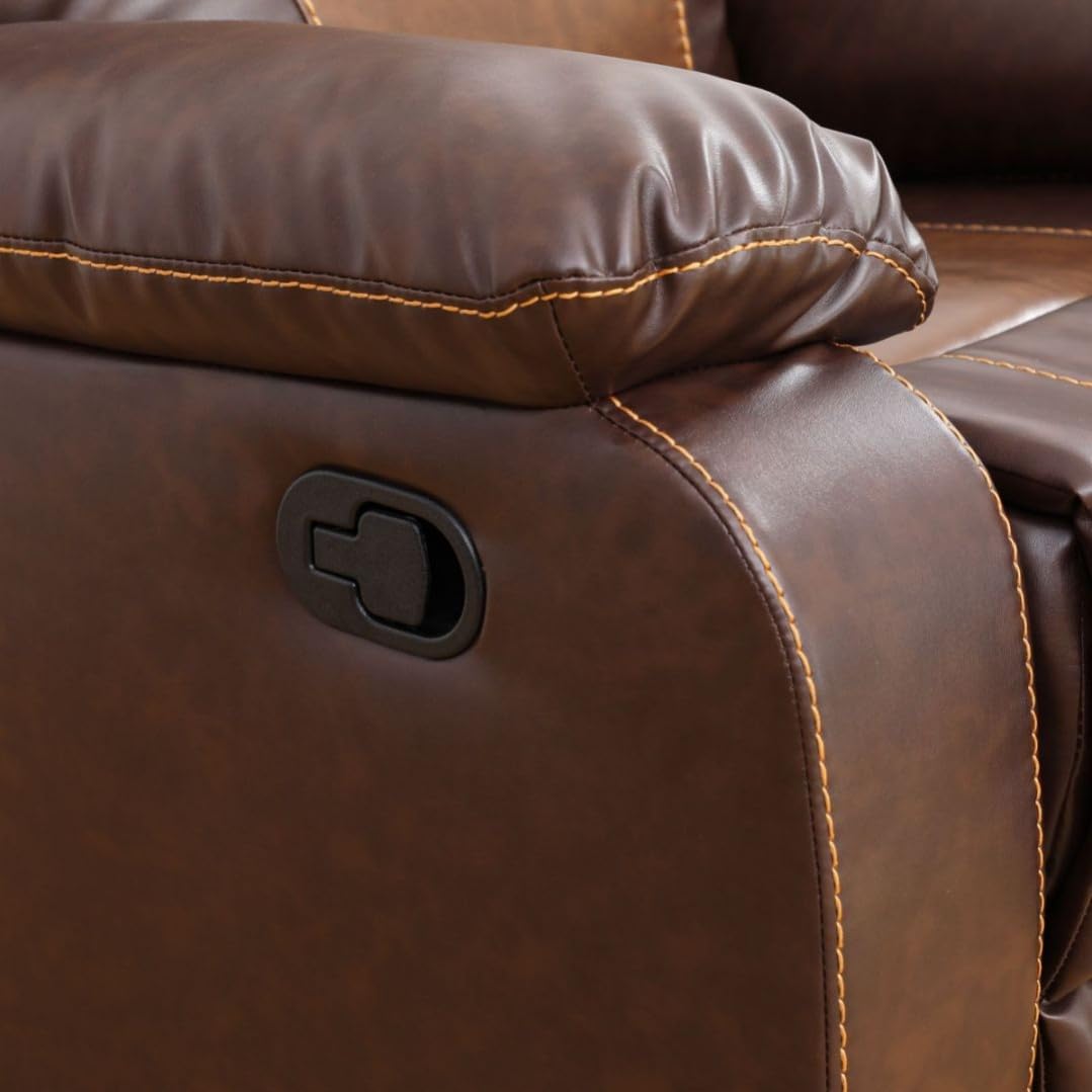 UOCFYK Manual Breathing Leather Recliner Sofa, Leather Recliner Couch, Comfortable Wide Lazy Leather Sofa for Living Room (Brown, 3-Piece)